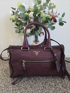 Prada Women's Leather Satchel Bag in Deep Plum
